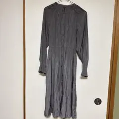 グレー 長袖シャツワンピース