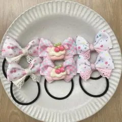 ハンドメイド キッズ リボン ヘアゴム セット ＊さくらんぼケーキ×ピンク＊