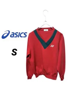 YONEX メンズバドミントン長袖Vネック レッドウォームアップウェアSサイズ