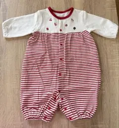 赤と白ストライプロンパース 50-60cm
