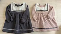 ベビー ワンピース 95 80 黒 ピンク 襟付き 2点セット　姉妹コーデ