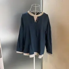 【大きいサイズ】重ね着風 チュニック カットソー（3L / 綿100%）