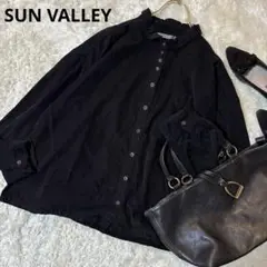 美品＊SUNVALLEY コーデュロイ 長袖シャツ　ちび襟　ブラック　ワイド