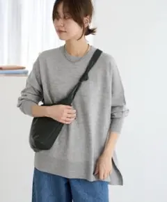 BiellaYarnワイドクルーネックプルオーバー　グレー