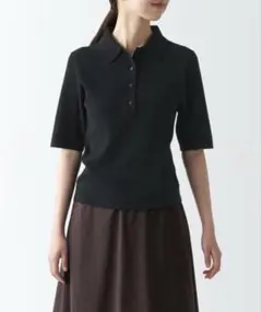 無印良品　ＵＶカットリブ編み五分袖ポロセーター　XL