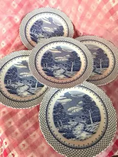 レトロNIKKO ダブルフェニックス風景画の皿 5枚セット