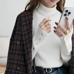 Discot ディスコート✨美品リブ袖口ボタンタートル《WEB限定カラーあり》