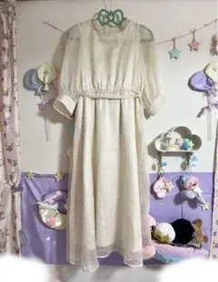 アンミール　ドットワンピース アンミール 水色ドット柄リボン付きロングワンピース - メルカリ