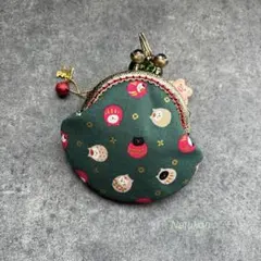 百花繚乱 ねこだるま がま口ミニポーチ　ハンドメイド