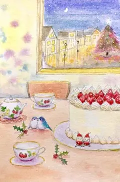 momorin様専用水彩画　クリスマスショートケーキ　値段は※900円です
