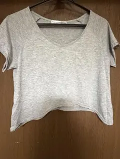 グレー クロップド丈 半袖 ポケットTシャツのサムネイル