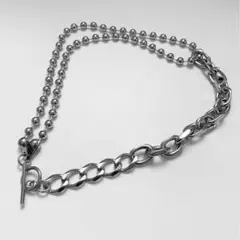 切替チェーンマンテルネックレス　ボールチェーン チェーンネックレス　シルバー
