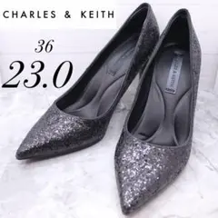 【極美品】チャールズアンドキース　ポインテッドトゥ　グリッターパンプス　黒　23