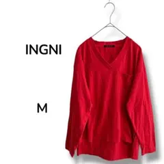 【イング】長袖 Tシャツ ロンT ポケット付 Vネック M サイドスリット 赤