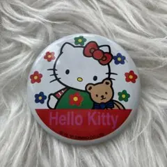 ハローキティ 缶バッジ 花とテディベア付き レトロ