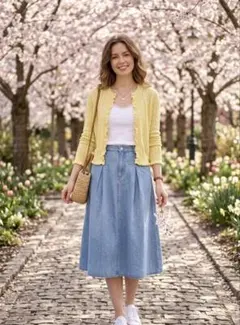 【美品】ZARA カーディガン イエロー 透かし編み フリル 春 長袖 S