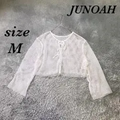 JUNOAH ジュノア（M）メッシュカーディガン ショート丈 透け感ありホワイトのサムネイル