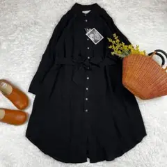 新品 バスコ haddow レーヨン 麻 シャツワンピース バンドカラー