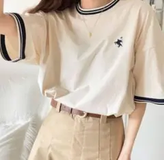 大人スポーティー。綿100%シルケット 配色刺繍Tシャツ