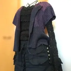 紫と黒のグラデーション半袖ニットカーディガン フェアリーグランジ