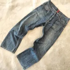 UNIQLO UJ デニムパンツ 34 ブルー ストレート色落ち加工