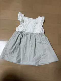ホワイト/グレー フリル袖 ワンピースのサムネイル