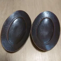 林拓児 黒釉 楕円皿 大＋小鉢 ２点セット 楕円皿 大 黒釉 林拓児 - deps. shop ＆ gallery
