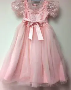 ​【美品】子供用 発表会 ドレス ピンク 130cm（パフスリーブ・チュール）