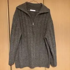 カーキ　ハーフジップ　ニット