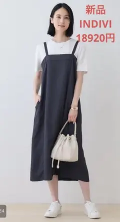【新品タグ付き】INDIVI 定価18920円　ネイビー　キャミ　ワンピース