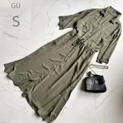 ジーユー【S】カラーシャツワンピース♡シャツワンピース♡ロングワンピース♡カーキ