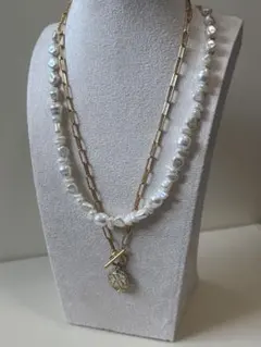 ハンドメイド ネックレス 2本セット イミテーションパール バロックパール風
