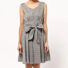 dazzlin ノースリーブワンピースチェック柄グレーリボンベルトジャンス