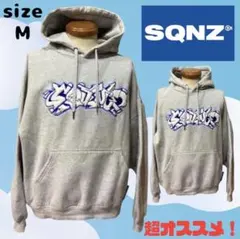 SQNZ グラフィティロゴ スウェットパーカー グレー M レア♪