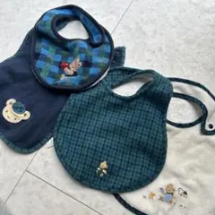 ベビー用スタイ 4枚セット　familiar よだれかけ　緑チェック