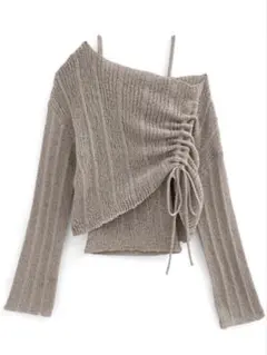 ドロストトップス×キャミソールリブニットアンサンブル[sd050]