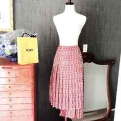 【極美品】FENDI フェンディ シルク プリーツスカート アシンメトリー