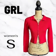 美品✨【GRL】ダブルジップリブニット　襟付き　ショート丈　ストレッチ　レッドS