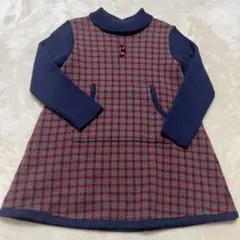 【美品】familiar チェック柄ニットワンピース 100cm