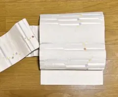 九寸名古屋帯 白色 正絹 西陣織 唐織 中古 ホワイト アイボリー yzk642