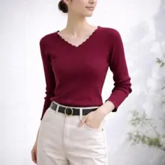 cepo Vネック リブニット ワインレッド レディース M セポ