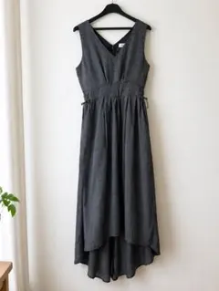 dazzlin Vネック チェック ワンピース M 美脚効果 黒 アシンメトリー