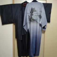 メンズ　大島紬アンサンブル、長襦袢、軽装帯、羽織紐、伊達締めセット