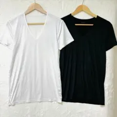 2枚セット【ユニクロ】エアリズム半袖Vネック　メンズM　白ホワイト　黒ブラック