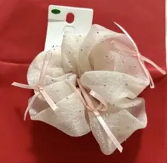 シュシュ ヘアアクセサリー ピンク キラキラ リボン付き