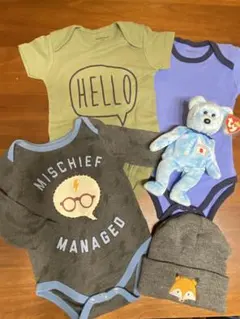 ロンパース　3枚　ニット帽　クマのぬいぐるみ　12M 80cm