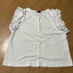 未使用品　ZARA 半袖 Tシャツ ホワイト フリル袖 Lサイズ