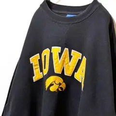OVBアイオワホークアイズ ロゴ刺繍 スウェットトレーナーブラック黒XL古着