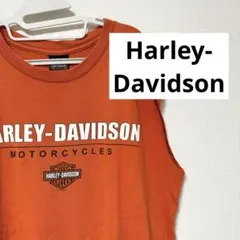 Harley-Davidson Tシャツ カットオフノースリーブ 古着 オレンジ