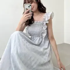 MAJESTIC LEGON フリルショルダーレースアップワンピ グレー